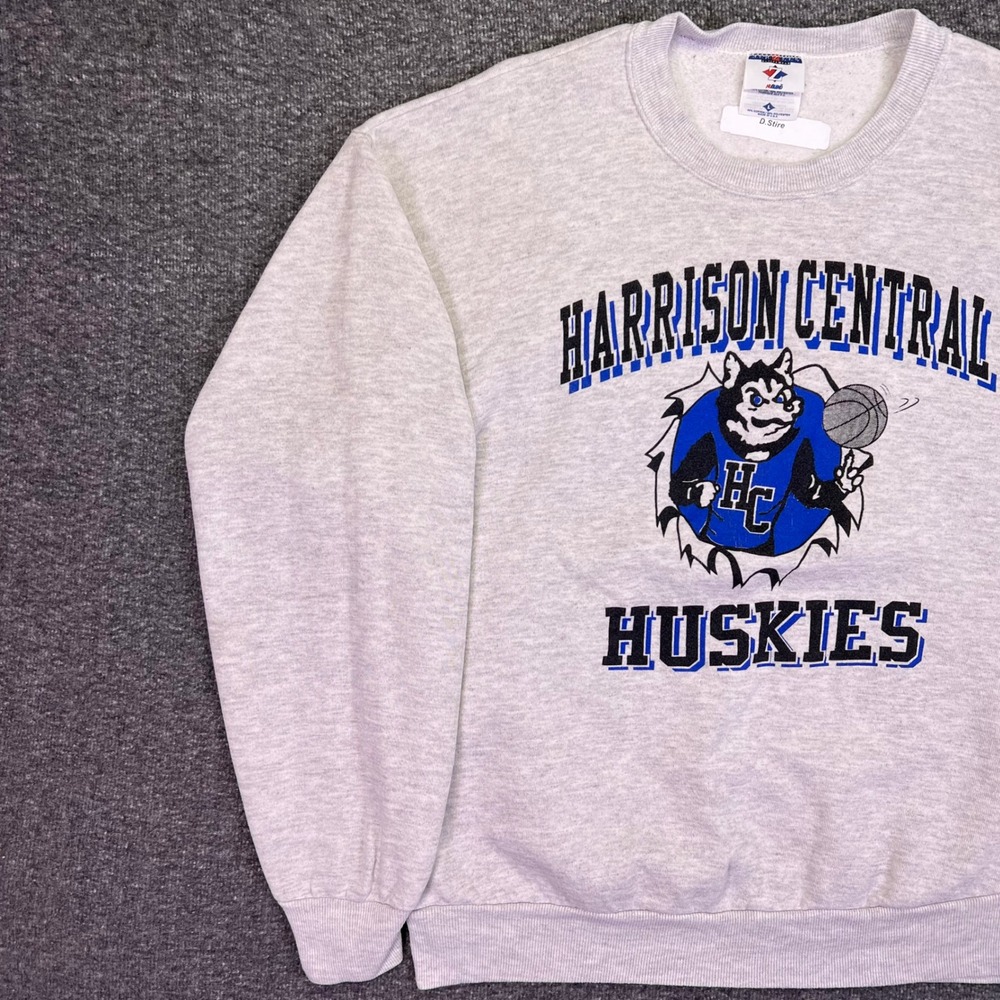 Jerzee Sweatshirt L Gray Athletic Retro Harrison Central Huskies Graphic VTG USA - Picture 8 of 16